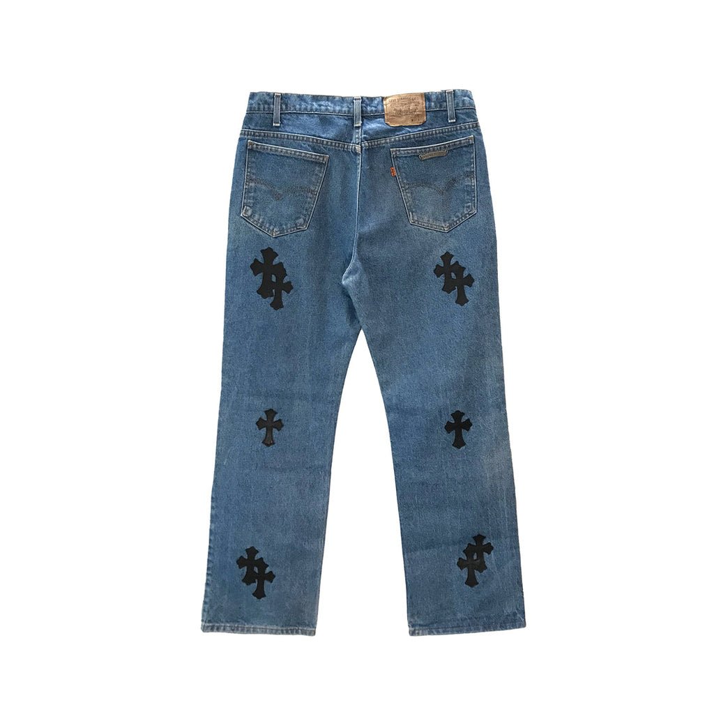 Chrome Hearts x Levi's 517 Cross Patch Denim Pants Blue - back view - District 97 Clothing streetwear