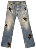 Chrome Hearts x Levi's 517 Cross Patch Denim Pants Blue - front view - District 97 Clothing streetwear
