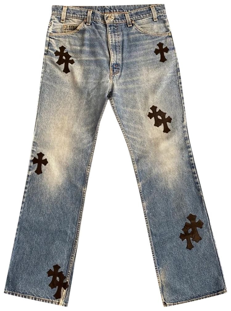 Chrome Hearts x Levi's 517 Cross Patch Denim Pants Blue - front view - District 97 Clothing streetwear