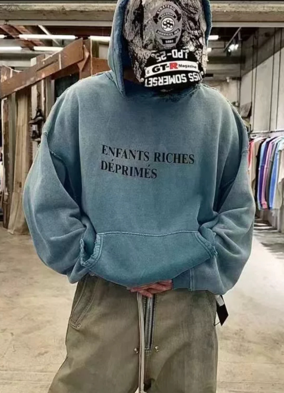 Blue Classic Box Logo Hoodie - back view - District 97 Clothing streetwear