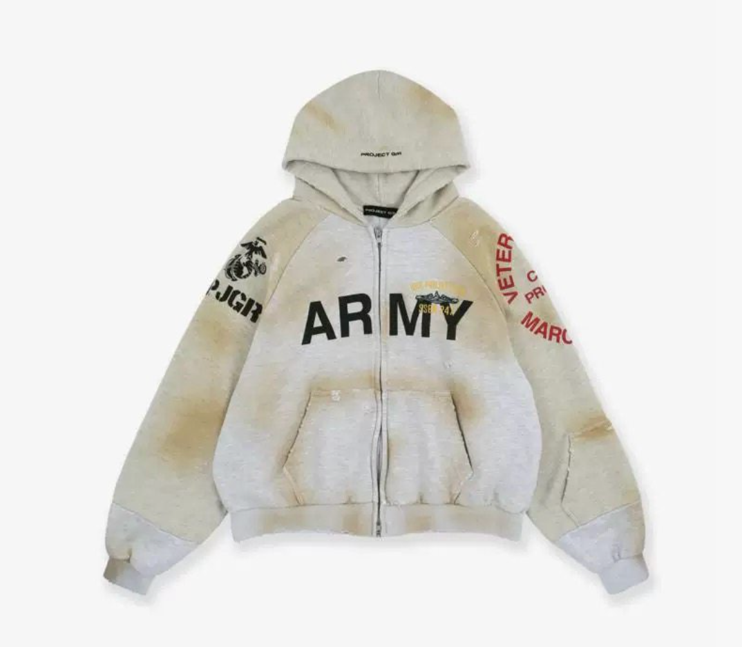 Army Zip Up Hoodie - front view - District 97 Clothing streetwear