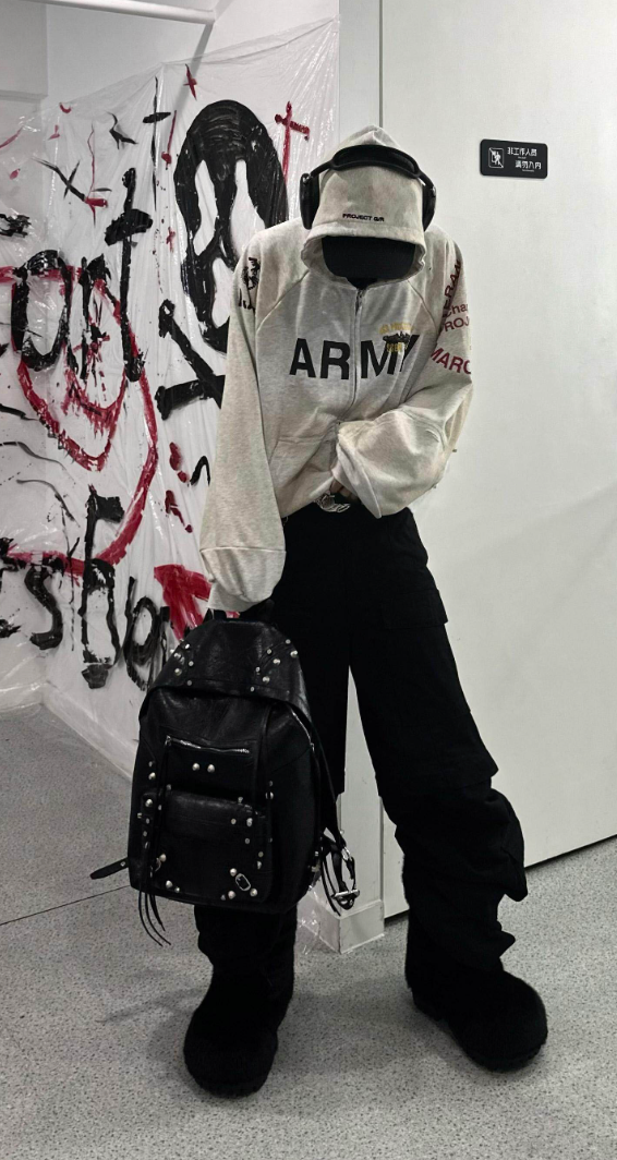 Army Zip Up Hoodie - back view - District 97 Clothing streetwear