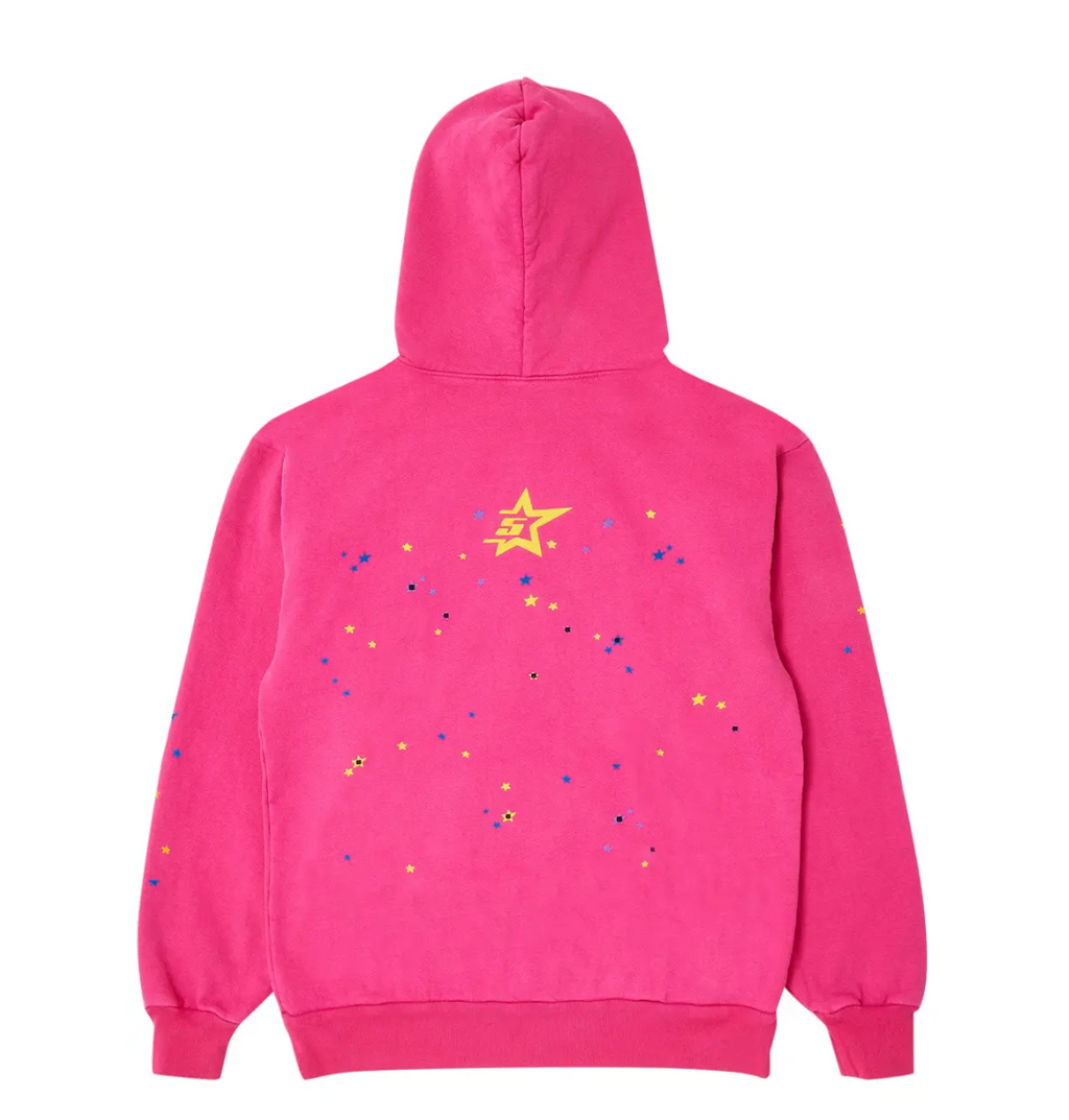 Sp5der Pink Hoodie - detail close-up - District 97 Clothing streetwear