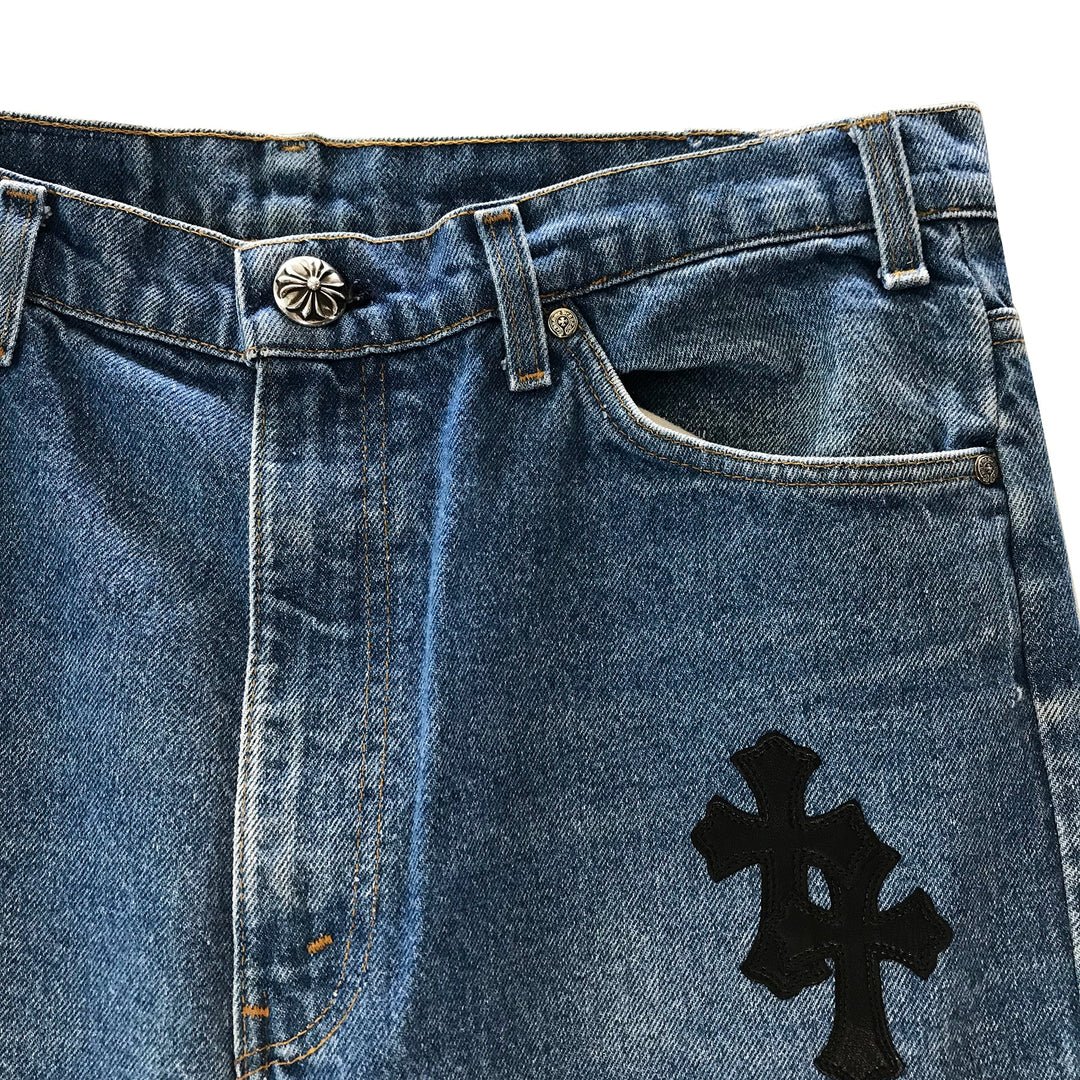 Chrome Hearts x Levi's 517 Cross Patch Denim Pants Blue - side view - District 97 Clothing streetwear